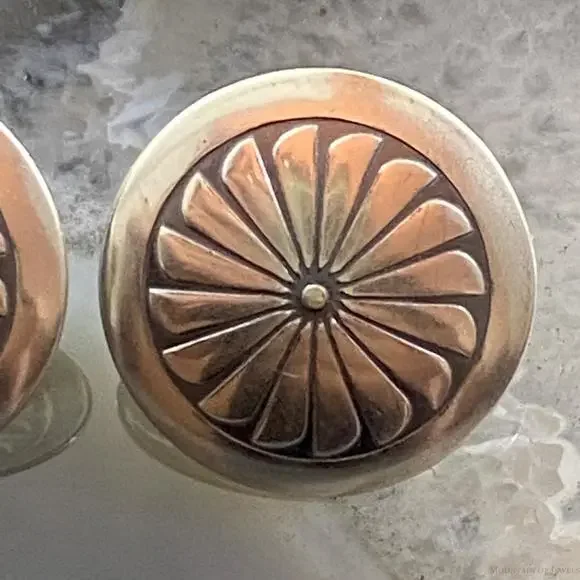 Native American Sterling Silver Round Stamped Concho Stud Earrings For Women #2 - Picture 4 of 10